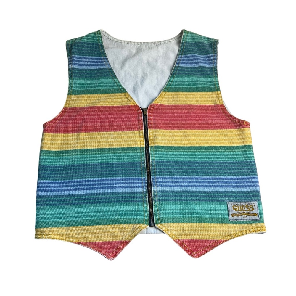 Guess Vintage Denim Rainbow Vest Women’s Size Large